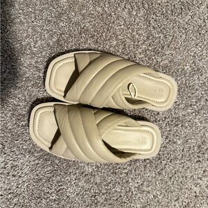 Beige Quilted Slide Sandals